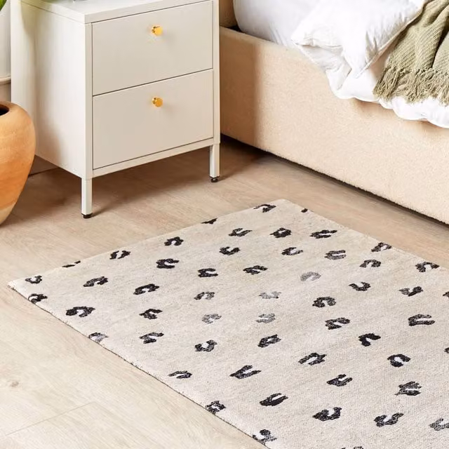 Wyld and Coco Beige Cotton Blend Rectangular Woven Rug with Subtle Animal Motif W: 80 cm, L: 150 cm