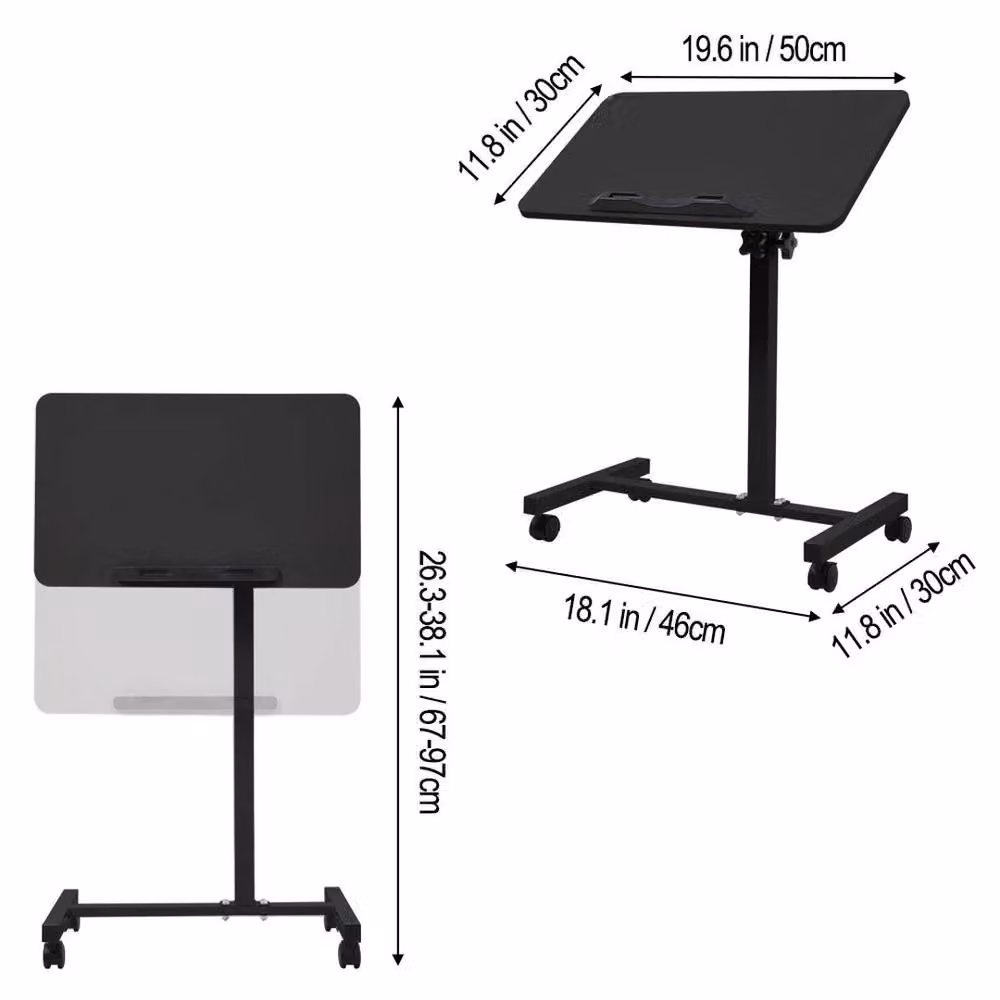 NESTLUNE Black Adjustable Height Over Bed Table and Hospital Sofa Table, W: 100 cm, D: 15 cm – 2