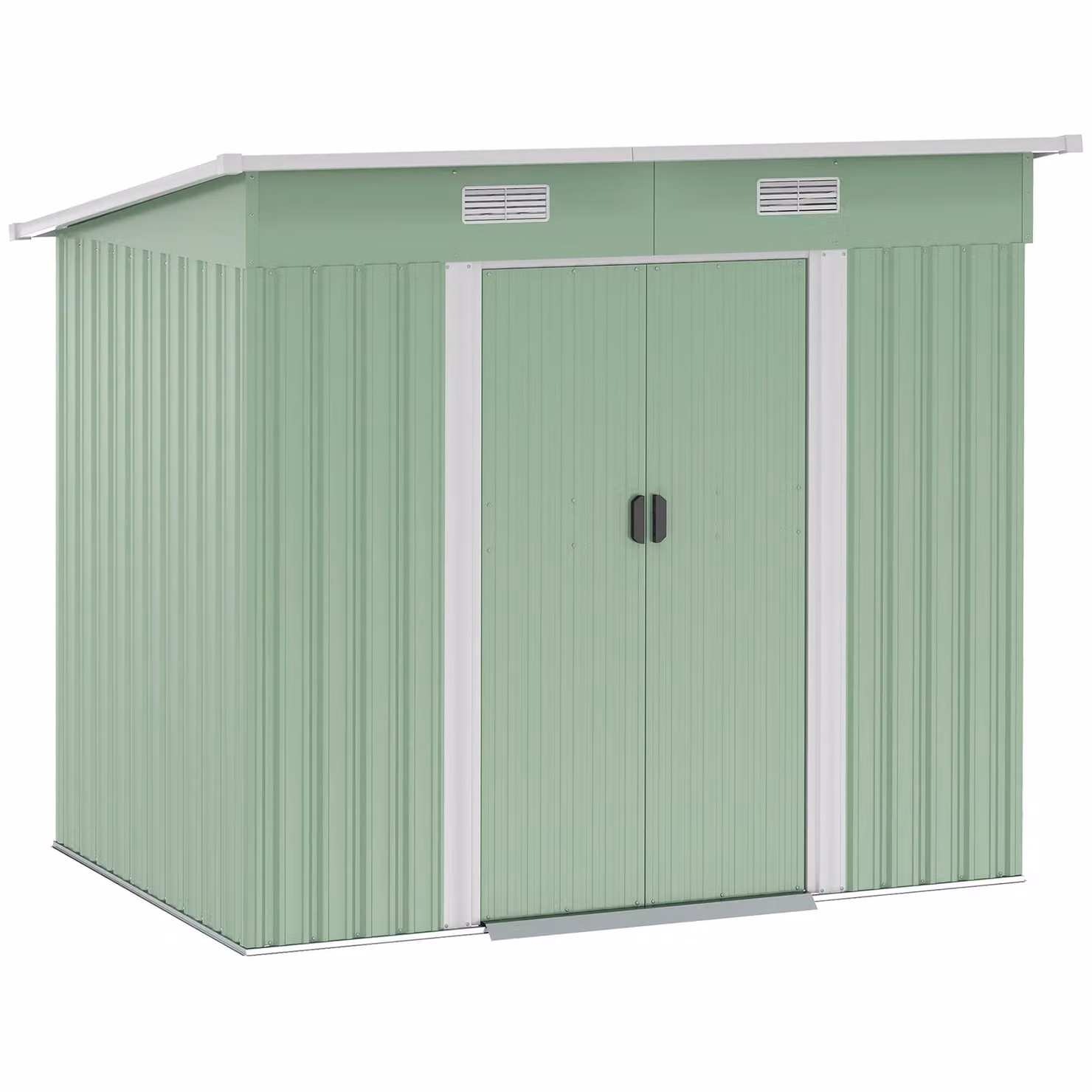 Outsunny Metal Pent Garden Storage Shed with Window and Sliding Door, Green, W/D/H: 213.36 x 121.92 x 182.0 cm – 3