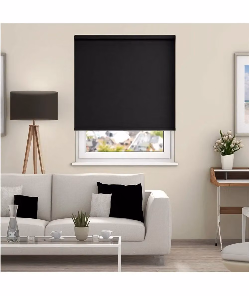New Edge Blinds Black Thermal Blackout No Drill Adhesive Roller Blind, Drop: 170 cm – 2