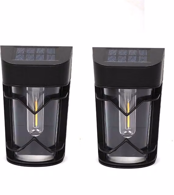 Latto B122 Solar LED Wall Light Set of 2, Black, Up and Down Lighting with Dusk Sensor for Garden and Terrace