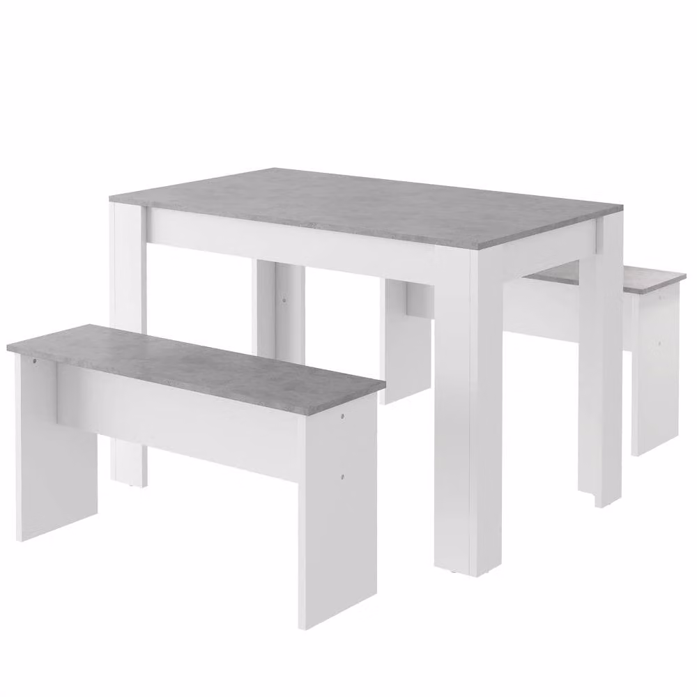 Rolipo Grey and White Artificial Marble Dining Table Set with 2 Benches – 2