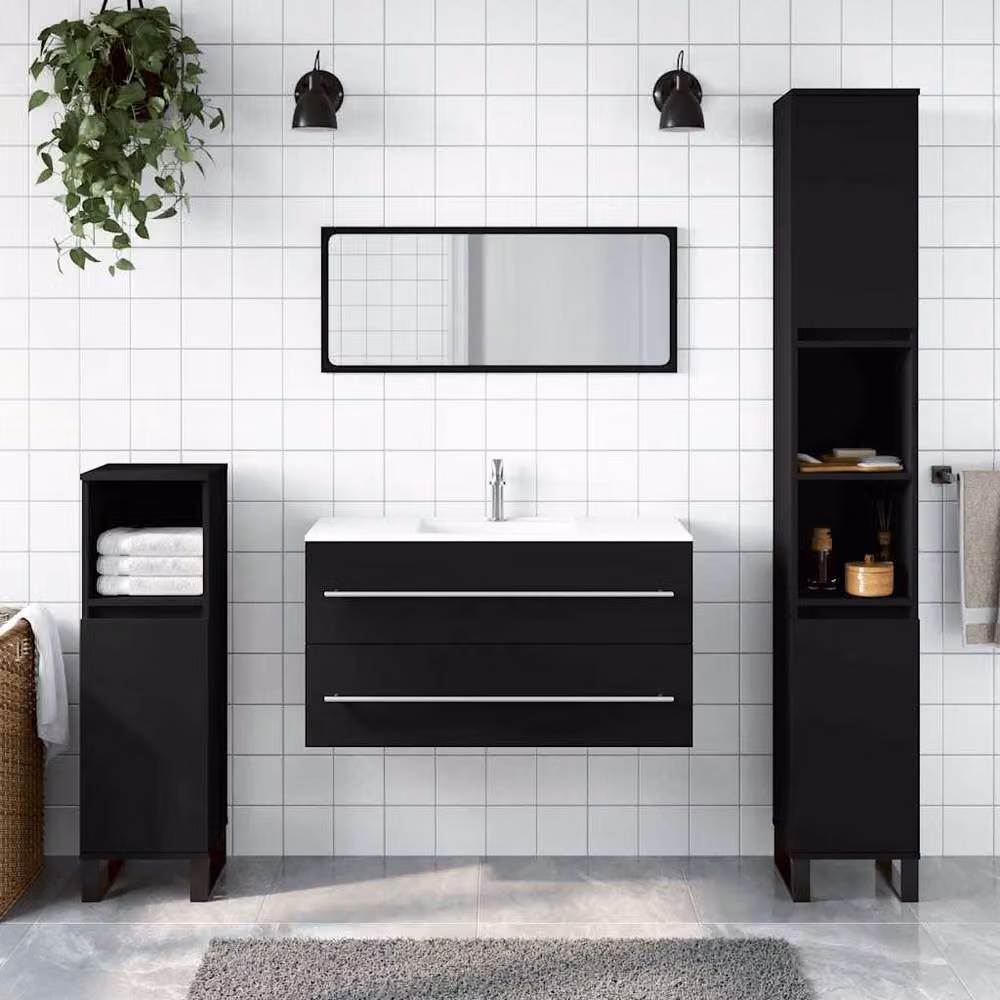 Berkfield Home Wall Mounted Black Matt Bathroom Cabinet with Mirror and Internal Shelves – 2