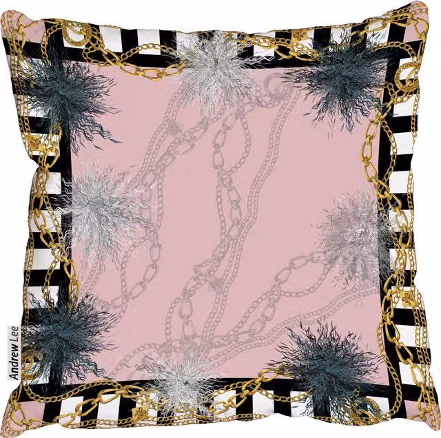 Benjamin Tate Design LTD Scarf Pattern Graphic Square Cushion in Pink, 45 x 45 cm