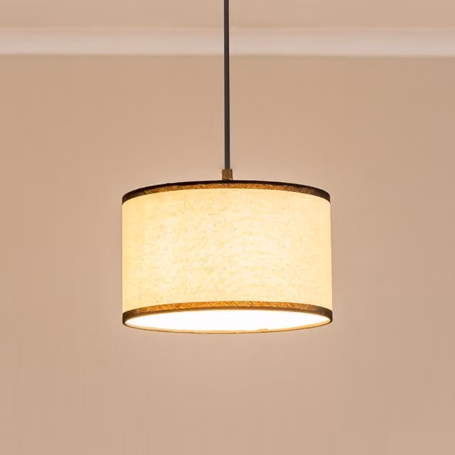 ValueLights Eva Small Natural Linen Fabric Drum Lamp Shade with LED Bulb in Black and Beige