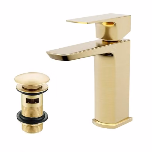 Nes Home Brushed Brass Basin Mono Mixer Tap with Pop-Up Waste