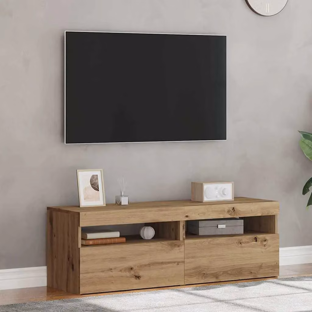 Berkfield Home Set of 2 Modern Artisan Oak TV Cabinets with LED Lights in Brown – 5