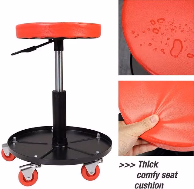 EONLION Mechanics Rolling Creeper Seat Stool with Tool Storage in Red – 1
