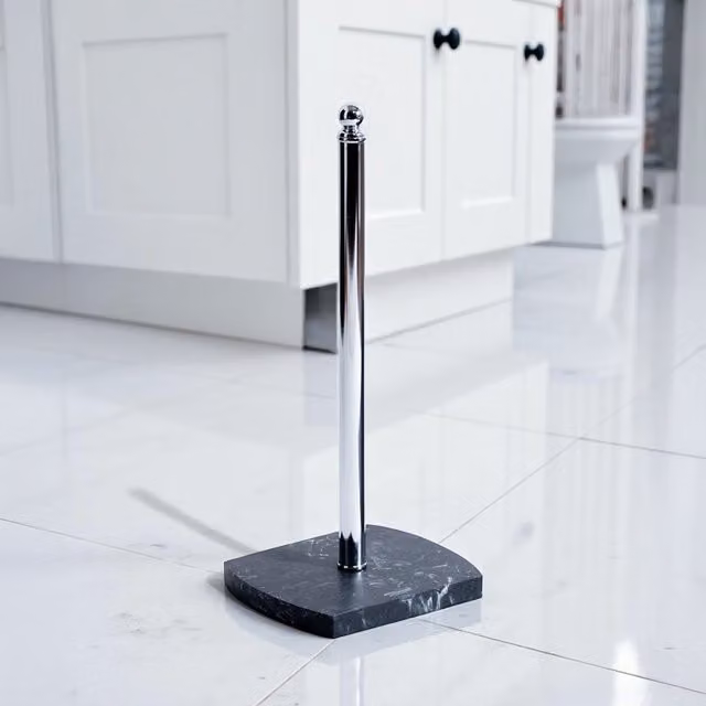 Showerdrape Octavia Freestanding Spare Toilet Roll Holder in Grey Marble and Chrome