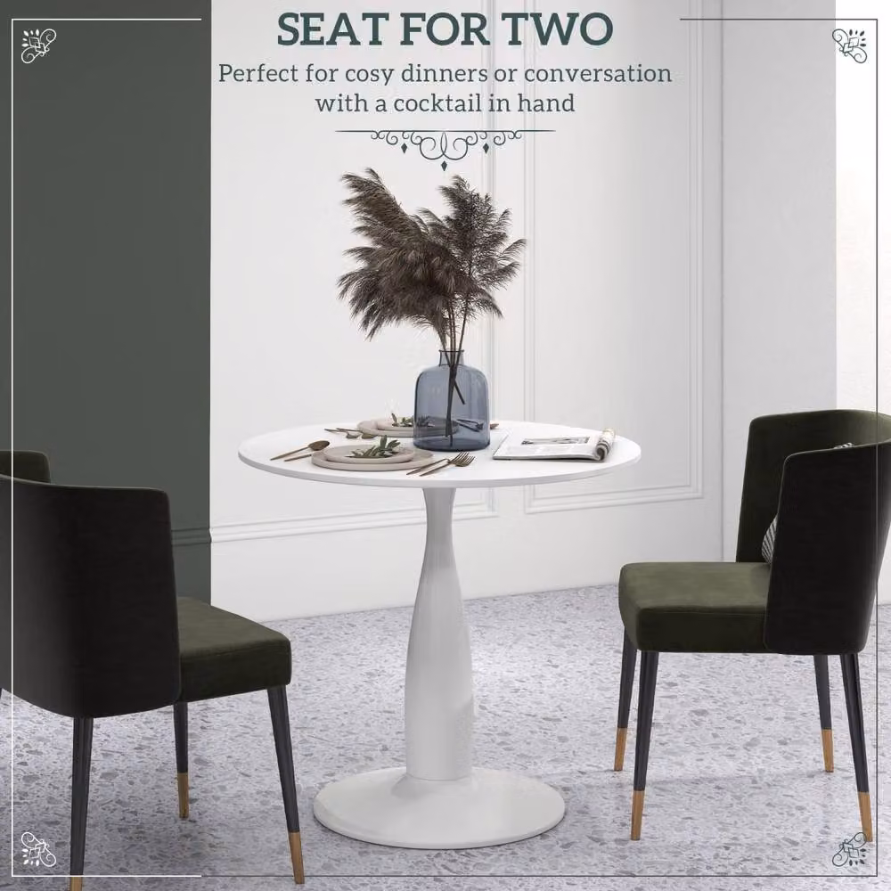 Wyld Haus Round White Dining Table with MDF Top and Steel Base, Diameter: 80 cm, Height: 74 cm – 4
