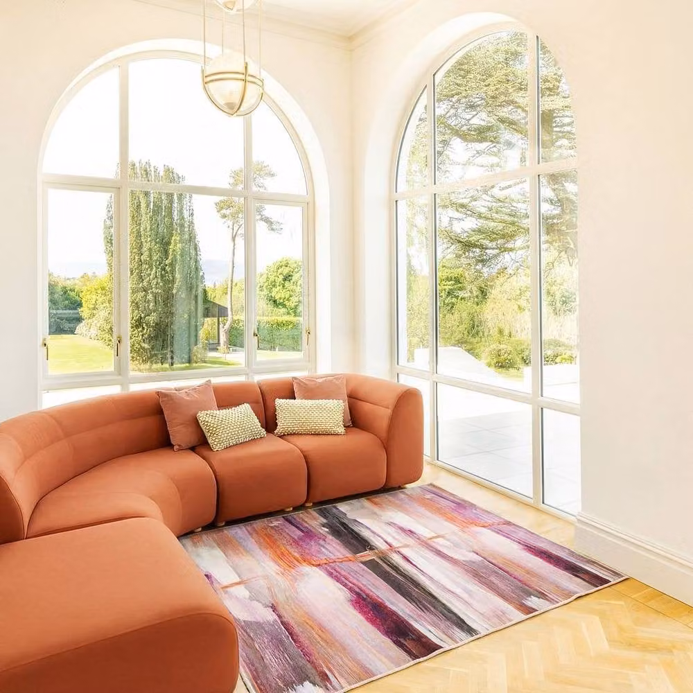 Kukoon Abstract Multi Colour Pink and Cream Area Rug for Living Room or Bedroom, W: 200 cm, D: 290 cm – 2