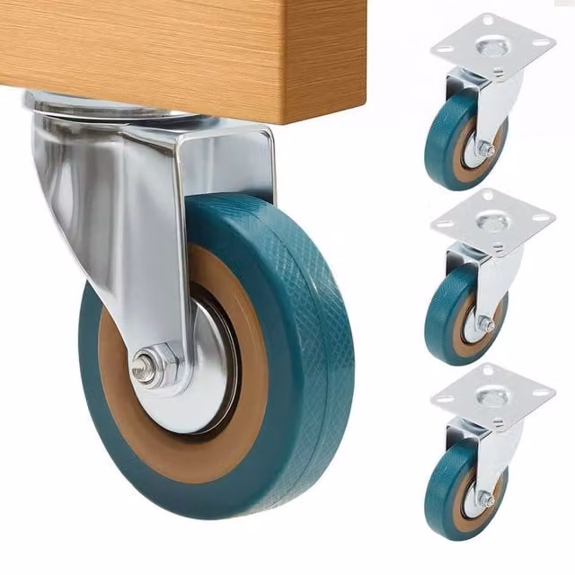 EONLION 4-Piece Green Rubber Swivel Castor Wheels for Trolleys without Brakes