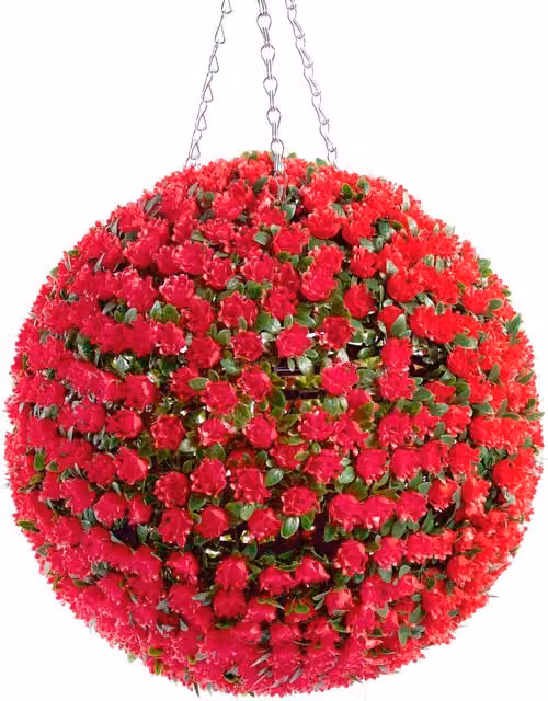 Best Artificial Red Rose Hanging Basket Flower Topiary Ball, Diameter: 38 cm