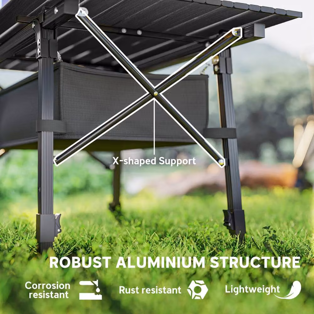 STILVORA Adjustable Bivvy Table with Storage Basket in Black – 8