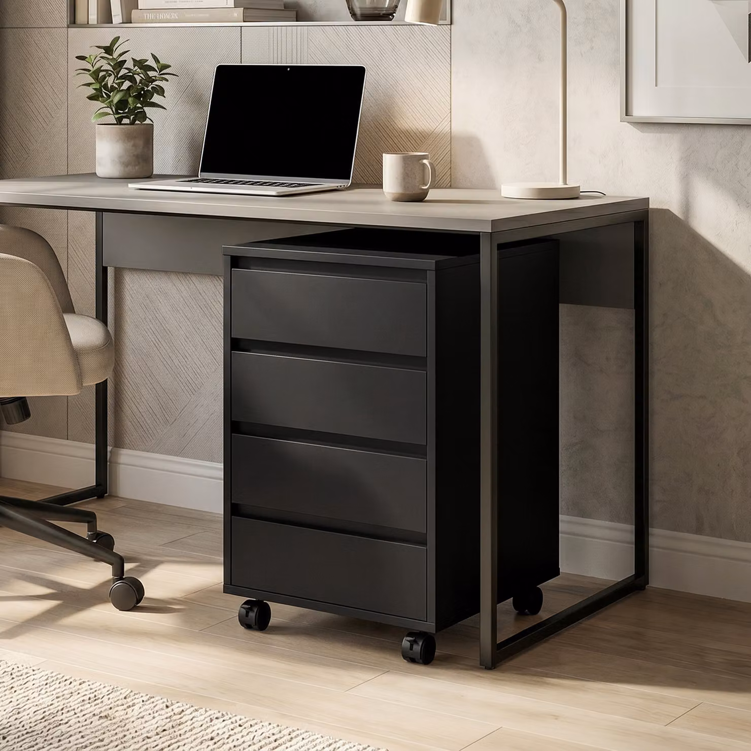 HOMCOM Four-Drawer Office Filing Cabinet with Wheels, Black – 8