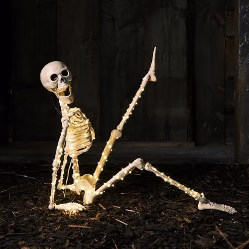 Lights4fun Halloween Light Up Skeleton Figure Decoration with 300 Warm White LEDs, White, Height: 90 cm – 2
