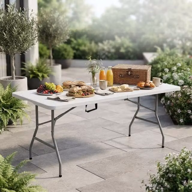 Alivio Heavy Duty Folding Trestle Table in White, W/D/H: 180 x 70 x 74 cm