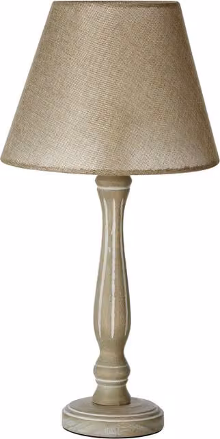 Orsina Rustic Wooden Candlestick Table Lamp with Beige Fabric Shade, Brown