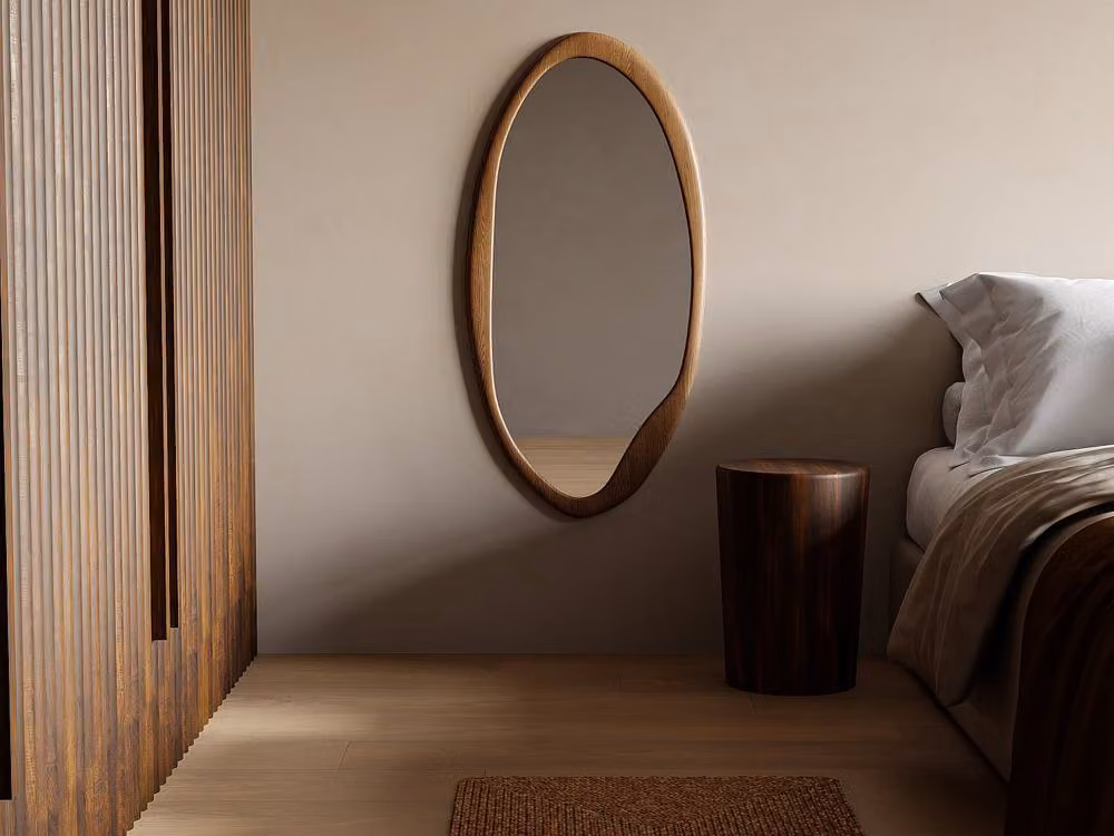 Vente-unique Oval Rubberwood Wall Mirror in Light Oak, W: 50 cm, H: 100 cm – 3
