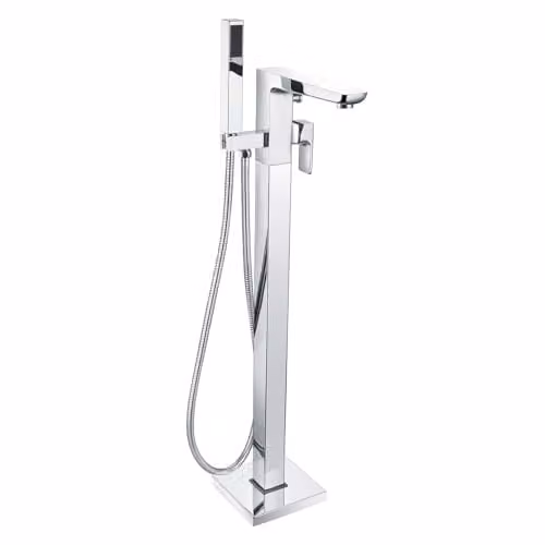 Nes Home Square Floorstanding Bath Shower Mixer Tap with Handset in Chrome