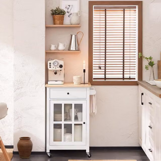 SoBuy Kugler Modern Solid Wood Kitchen Trolley with Worktop in White