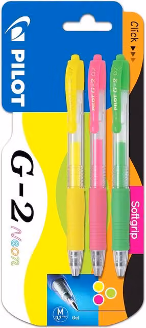 Pilot G207 Retractable Gel Rollerball Pens 0.7mm Neon Multi-colour Pack of 3