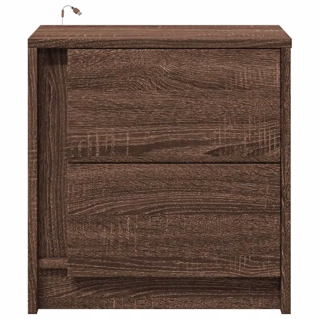 Berkfield Home Set of 2 Modern Brown Oak Bedside Cabinets with Integrated LED Lighting – 4