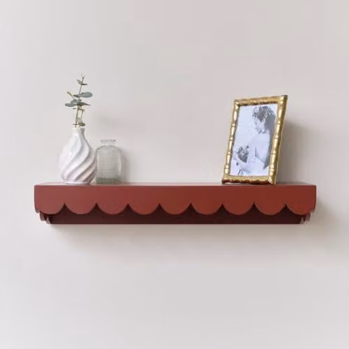 Melody Maison Large Oxblood Red Scalloped Wall Mounted Storage Shelf W: 61 cm, H: 16.5 cm, D: 10 cm
