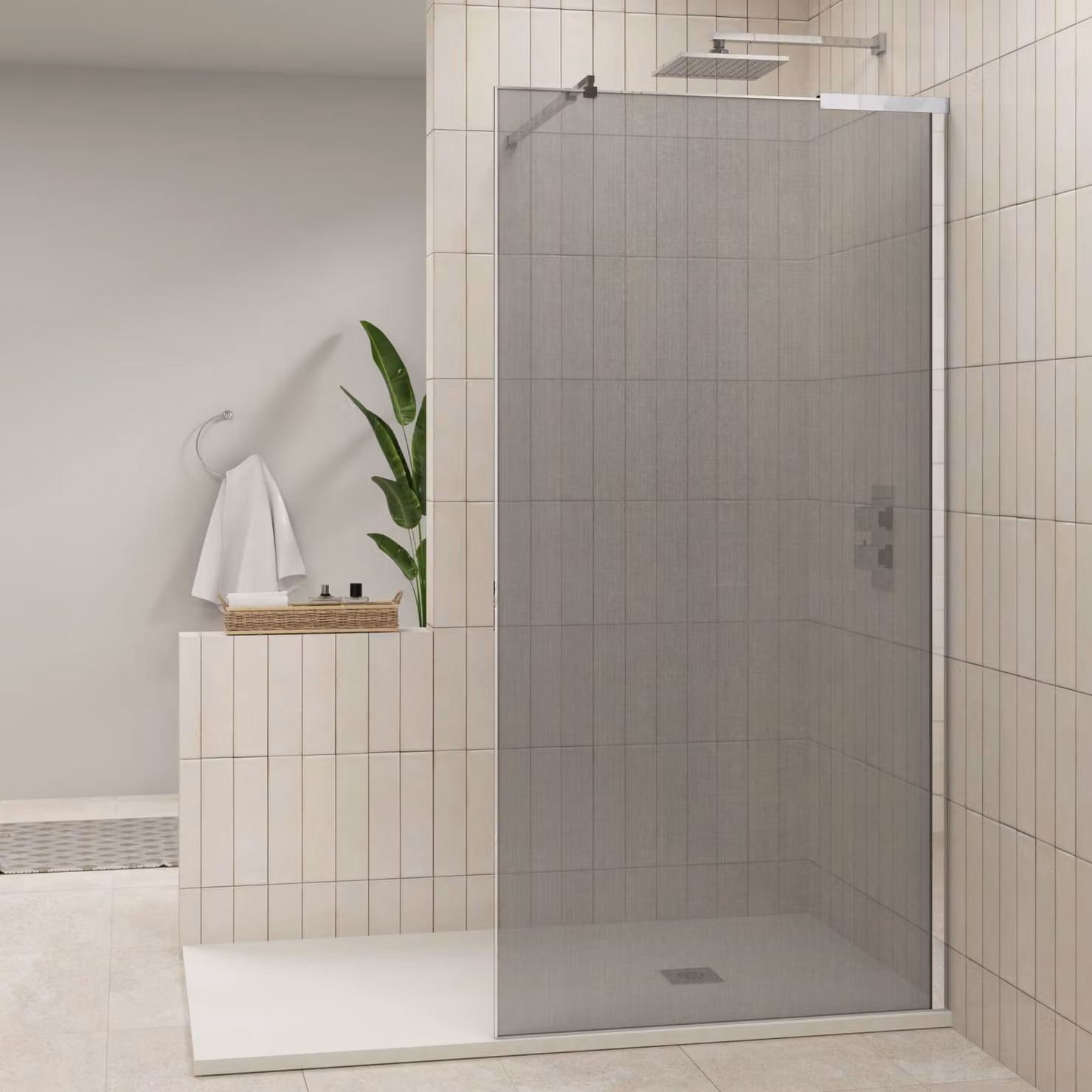 Regal Walk In Wet Room Shower Screen with Silver Mesh Pattern, Stainless Steel, W: 120 cm, 10 mm Glass