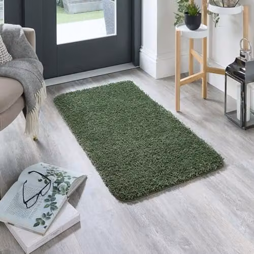 THE RUGS Washable Non Slip Shaggy Rug in Dark Olive, W: 60 cm, D: 100 cm – 2