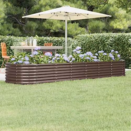 vidaXL Brown Galvanised Steel Raised Bed for Vegetable, Herb or Ornamental Gardens W: 80 cm, D: 296 cm, H: 36 cm – 2