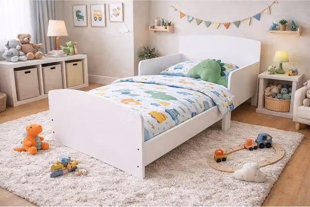 Kidsaw Kids Toddler Bed Frame with Safety Rails in White, Solid Wood, W/D/H: 70 x 140 x 70 cm – 1