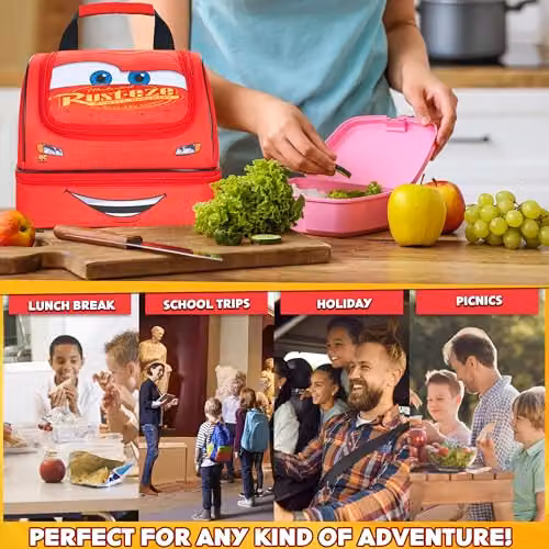 Disney Cars Insulated Kids Lunch Bag with Dual Compartments in Red – 2