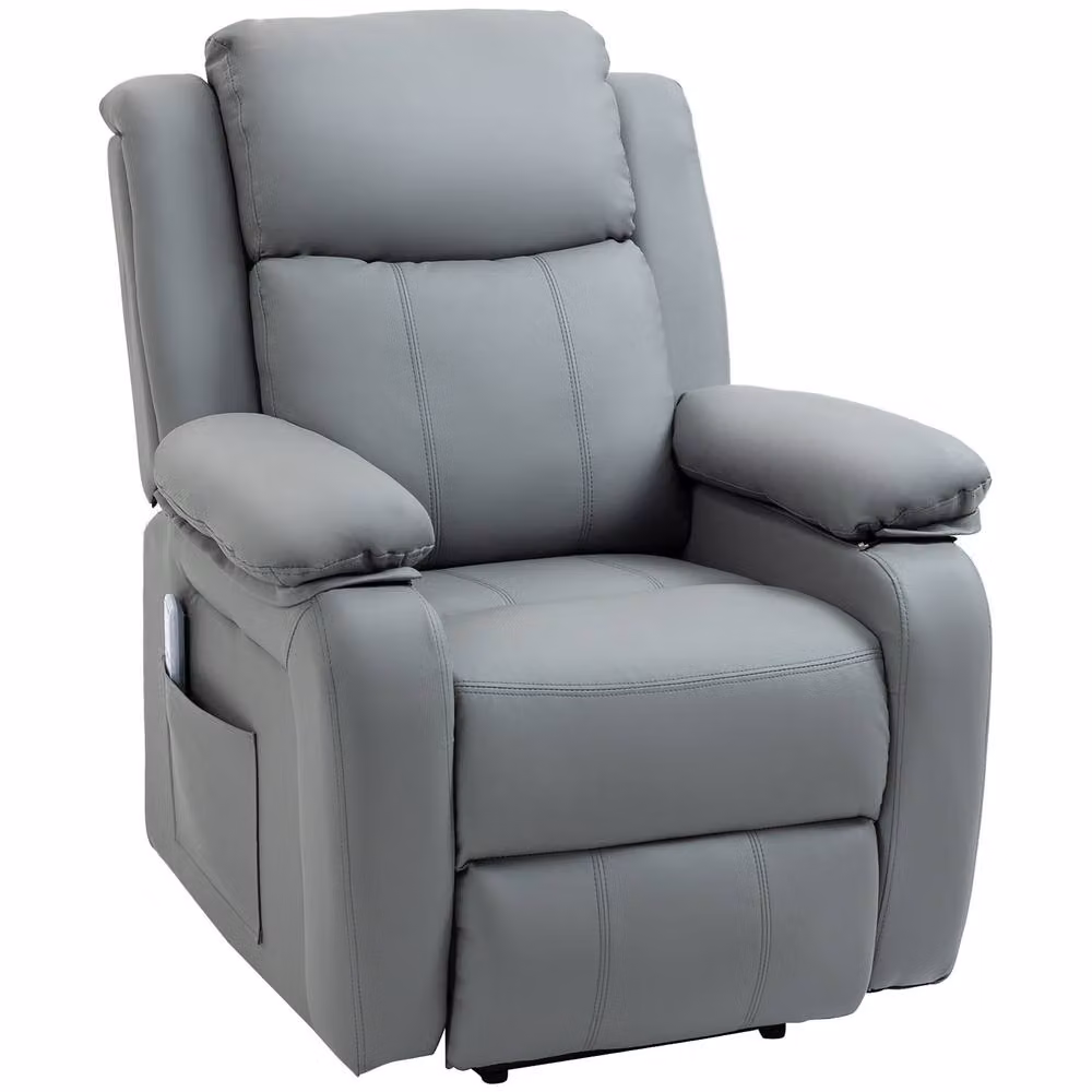 STILVORA Grey PU Leather Riser Recliner Chair with Massage and Powered Lift Assist – 3