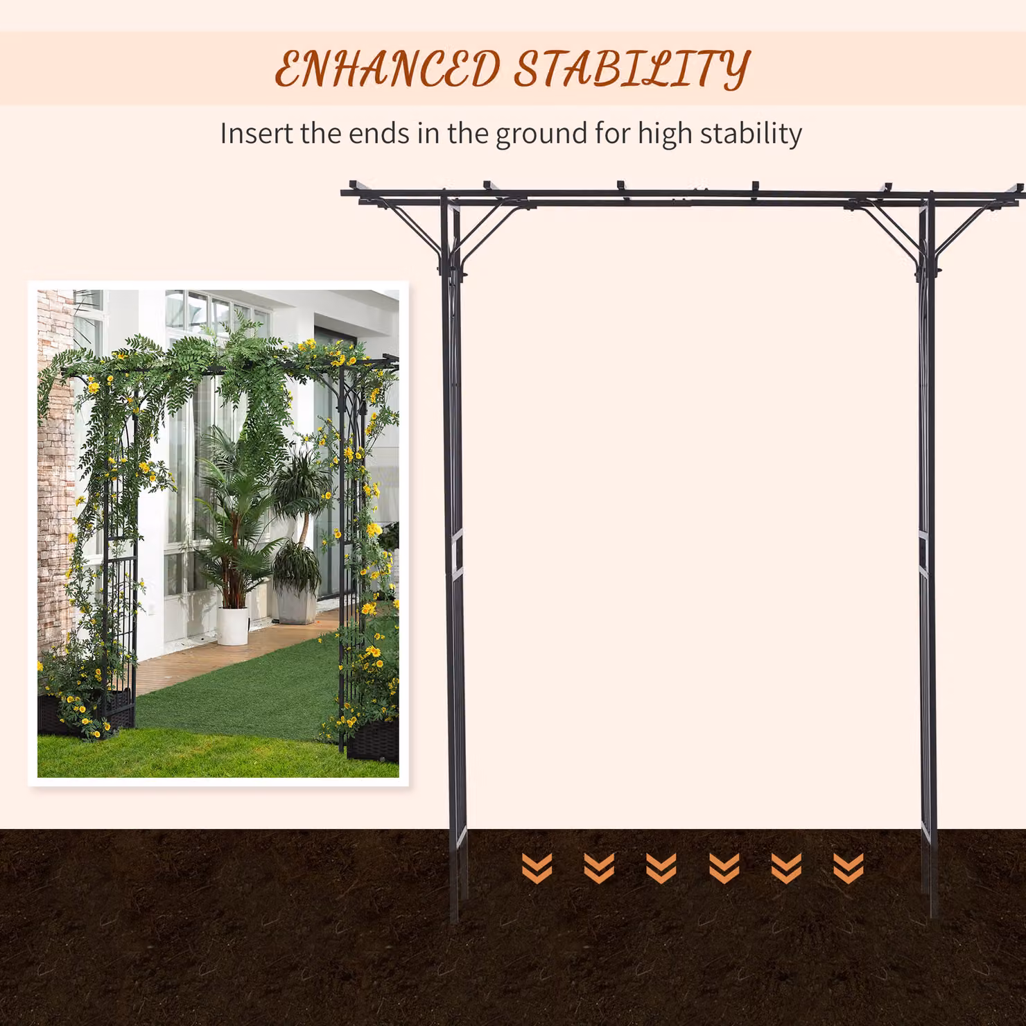 Outsunny Decorative Metal Garden Trellis Arch in Grey with Elegant Scrollwork and Durable Steel Tubing, Height: 210 cm – 4