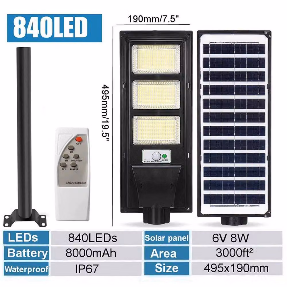 FLAVORA 3000W 840 LED Solar Street Light with Motion Sensor and Remote Control, Black – 3
