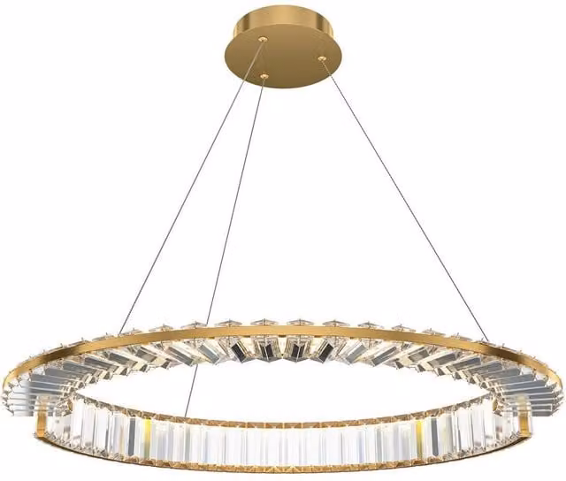 Netlighting Krone Modern 60cm Pendant Light in Gold and Brass with Crystal Shade, 3000K Warm White LED, 2340lm – 1