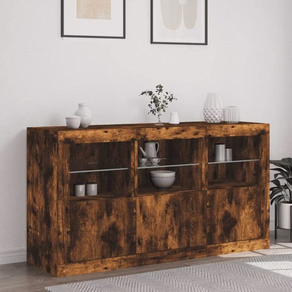 Berkfield Home Modern Sideboard with Integrated LED Lights in Smoked Oak Brown, W/D/H: 123 x 37 x 67 cm – 3