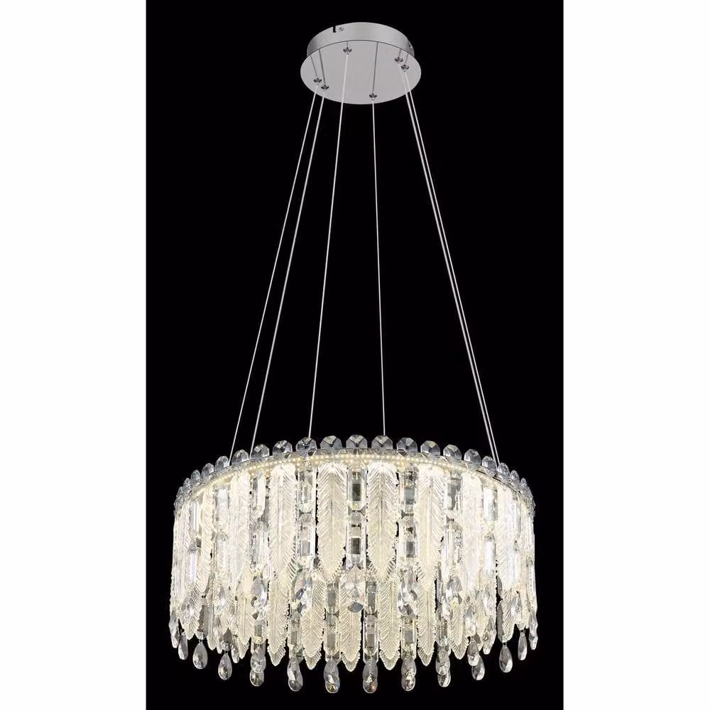 Netlighting Klunka Dimmable LED Pendant Light in Chrome and Silver with K5 Crystals, Height Adjustable, 59.5 cm – 2