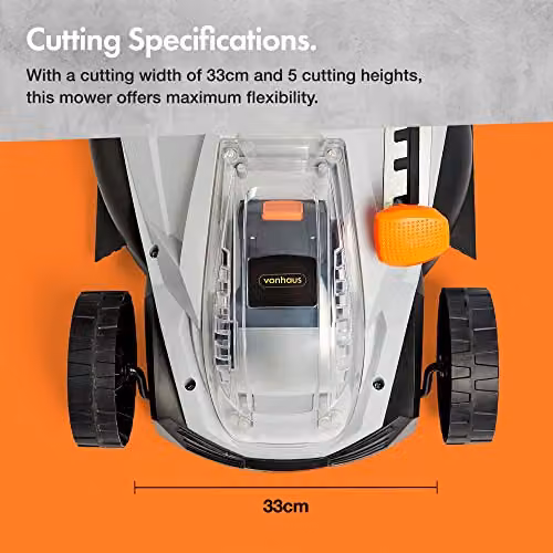 VonHaus 40V Cordless Electric Lawnmower in Green with 30L Collection Bag, Mulching Kit, 33cm Cutting Width and Rechargeable Battery Included – 3