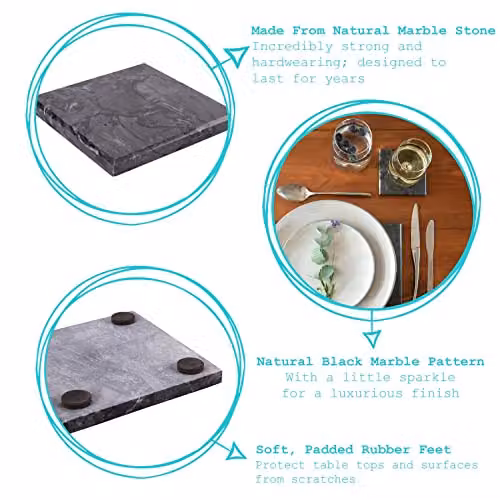 Argon Tableware Black and White Marble Square Coasters, Pack of 6, Diameter: 10 cm – 2