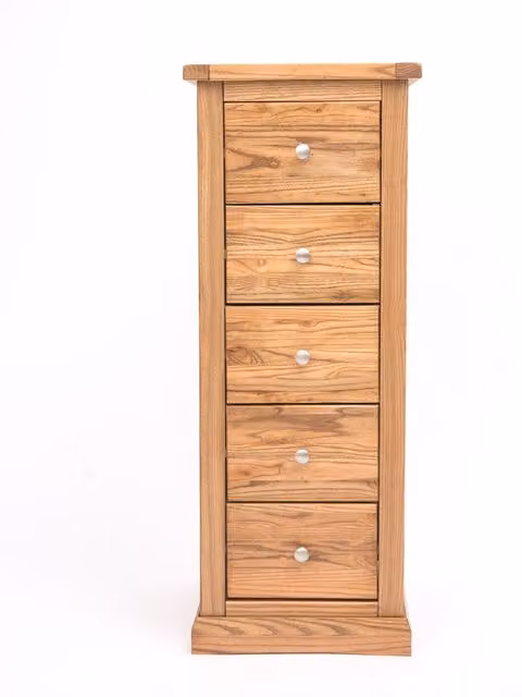Cabinet Bits Salerno 5 Drawer Narrow Chest of Drawers in Sand and Brown with Chrome Knobs
