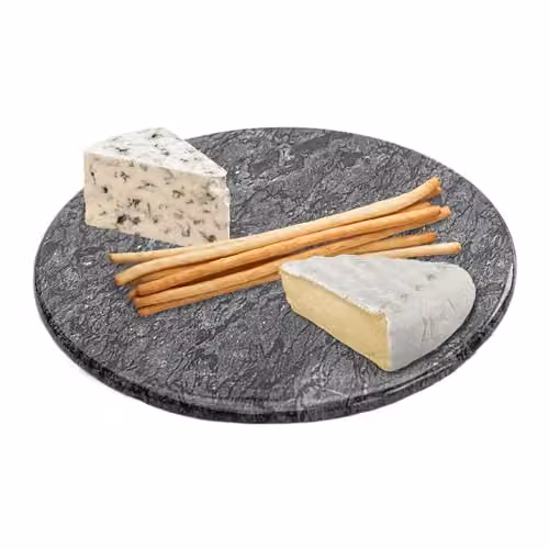 Homiu Round Marble Chopping Board in Black and Grey with Non-Slip Feet