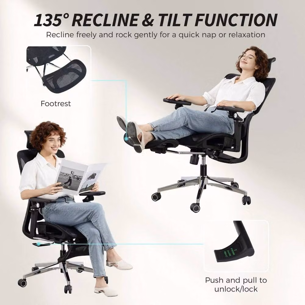 PAWNORA Ergonomic Fabric Office Chair in Black with Headrest and Seat Depth Adjustment – 5