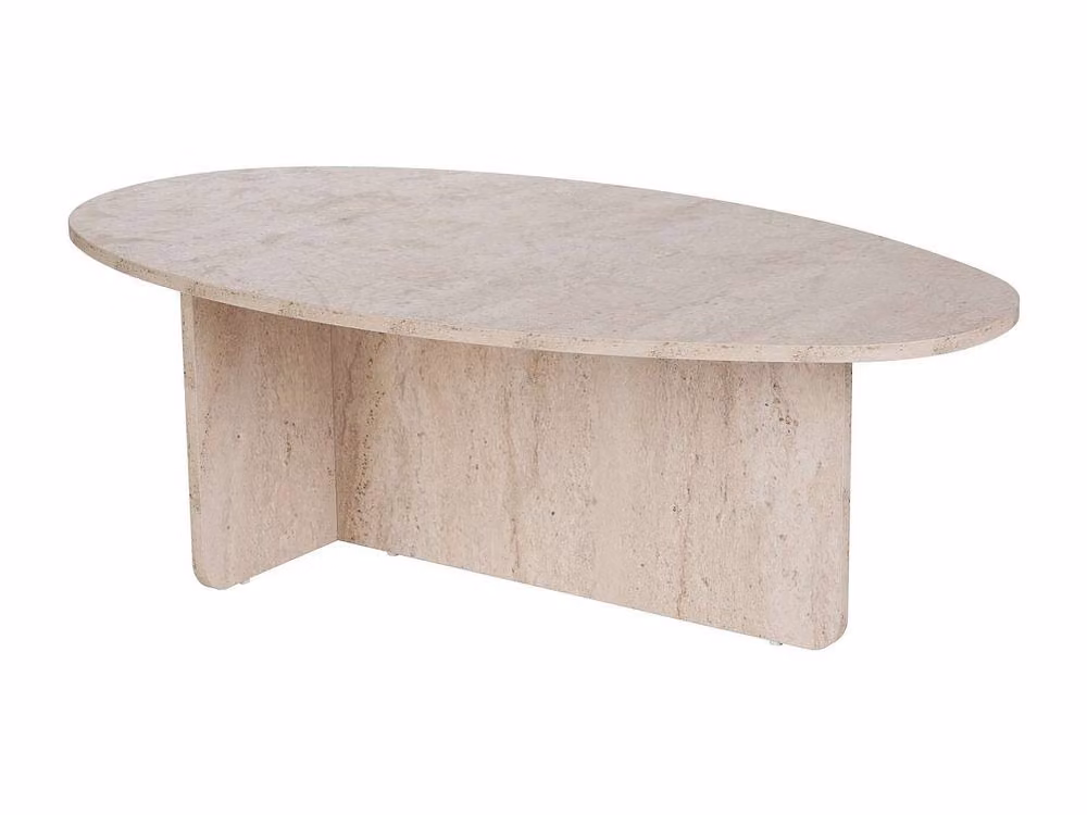 Vente-unique ISENORA Oval Coffee Table in Beige with Travertine Effect and X-Frame Design – 2