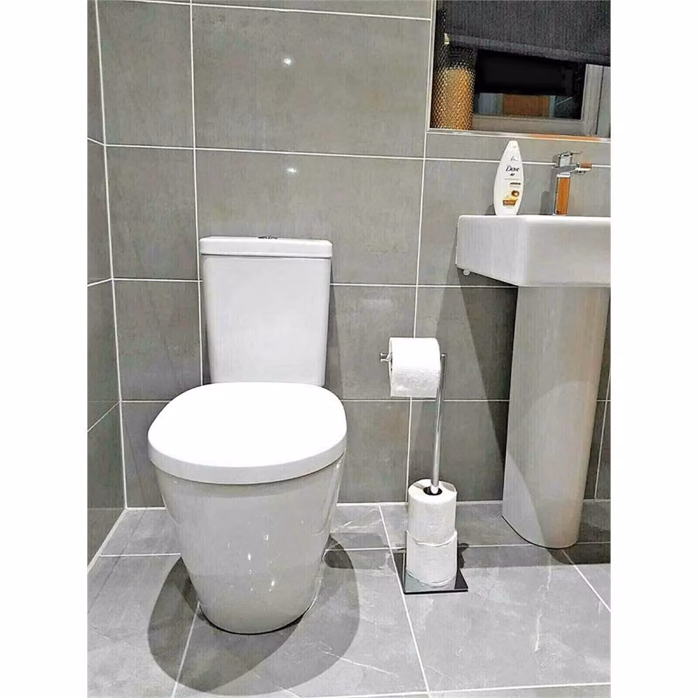 Kelvenix Silver Chrome Freestanding Toilet Roll Holder Stand with Spare Roll Holder – 3
