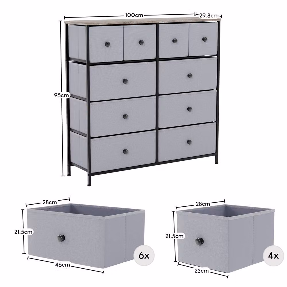 HD Designs Chorley 10 Drawer Chest of Drawers in Light Grey Fabric and Metal – 2
