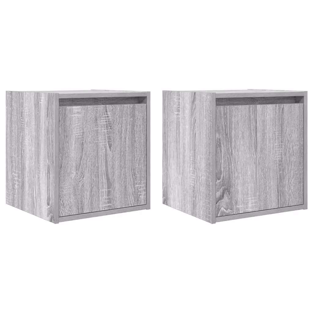 Berkfield Home Wall-Mounted Bedside Cabinets, 2 Piece Set, Grey Sonoma, W: 38 cm, D: 34 cm, H: 40 cm – 2