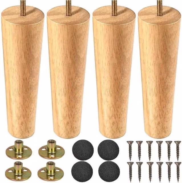 NESTLUNE Set of 4 Tapered Solid Wood Furniture Feet Replacement in Brown, H: 10 cm, W: 4 cm