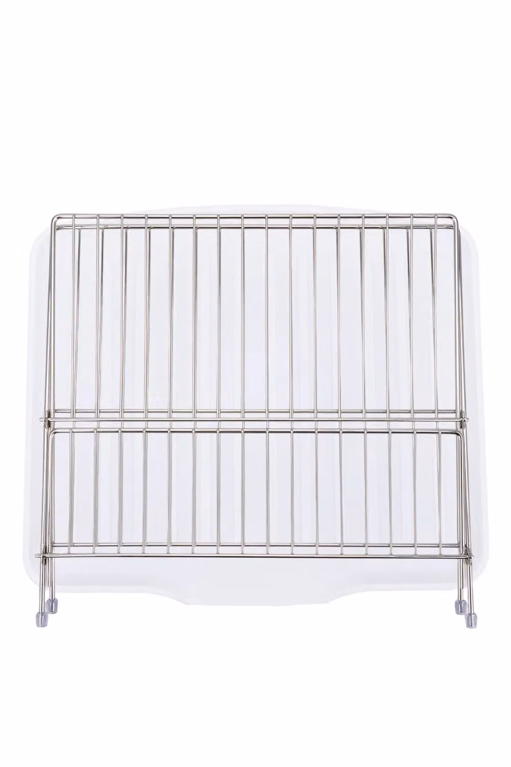 Living and Home 2-Tier Foldable Stainless Steel Countertop Dish Drying Rack with Drip Tray in Silver – 3